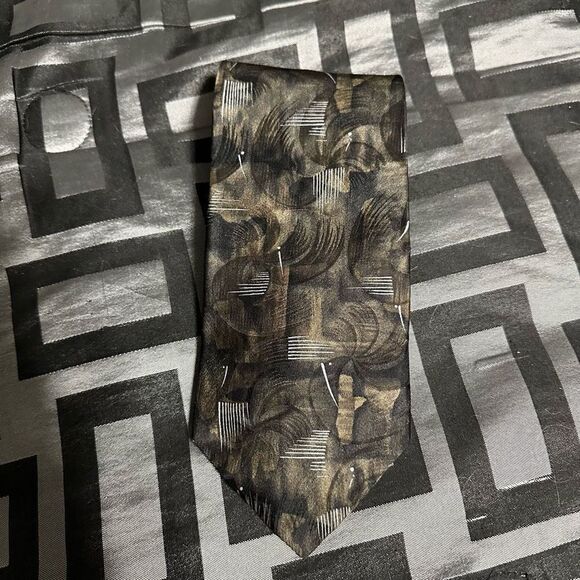 Dimitrius olive/black with white scratch detailing neck Tie, 100% Silk Great c - Picture 1 of 5